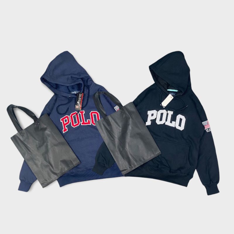 HOODIE POLO RALPH LAUREN HITAM NAVY (GRATIS TOTE BAG)
