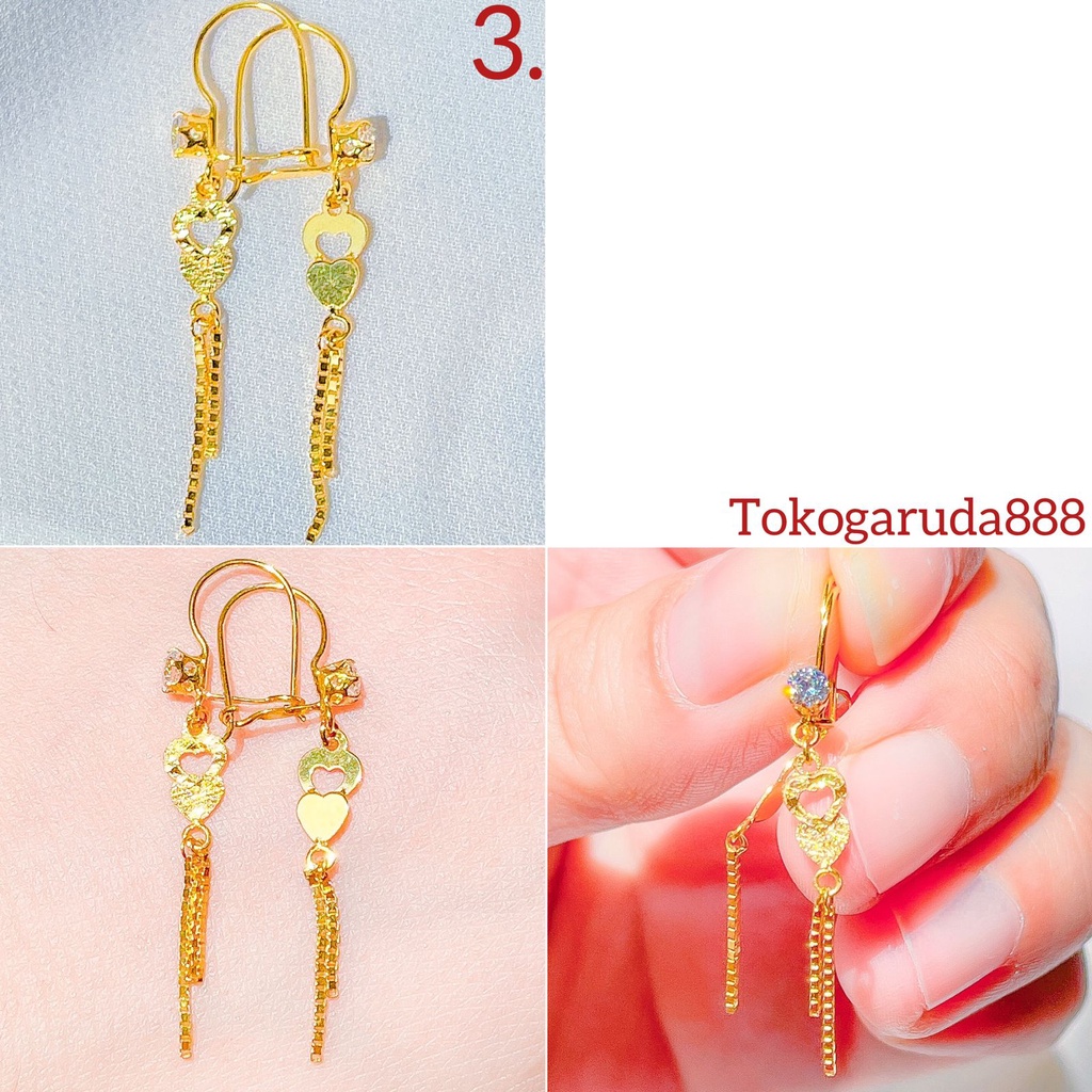 Anting anak dan dewasa emas asli kadar 700 70 16k desi love merica ukir boba star twinkle bintang gantung rumbai italy kilat permata clover ringan panjang 1 satu gram gr g kerabu