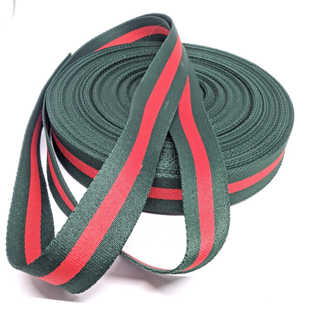 Webbing Kanvas 3.8cm Katun Mix Polyster Warna Hijau Merah Tali Tas Strap Sling Bag Kuat, Glossy, dan