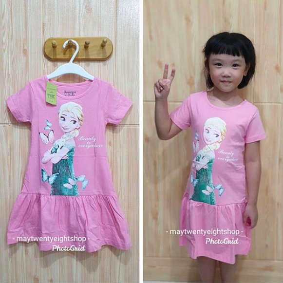 Dress Anak Elsa Frozen Disney Pink / Dress Katun Anak / Baju Rok Frozen / Baju Dress Anak Perempuan