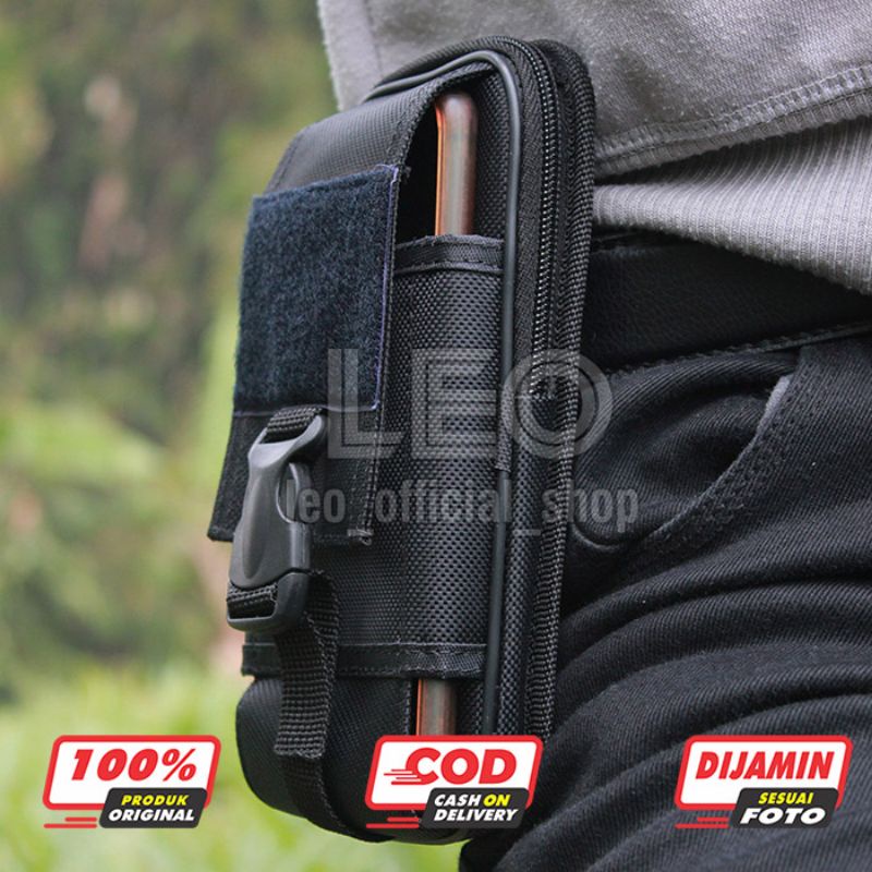 Tempat Sarung Hp Pinggang Kanvas Tas Dompet Handpone Pinggang Doble Slot 6,8inch Sarung Handphone Tas Dompet Pouch hp Hitam Pria Tactical