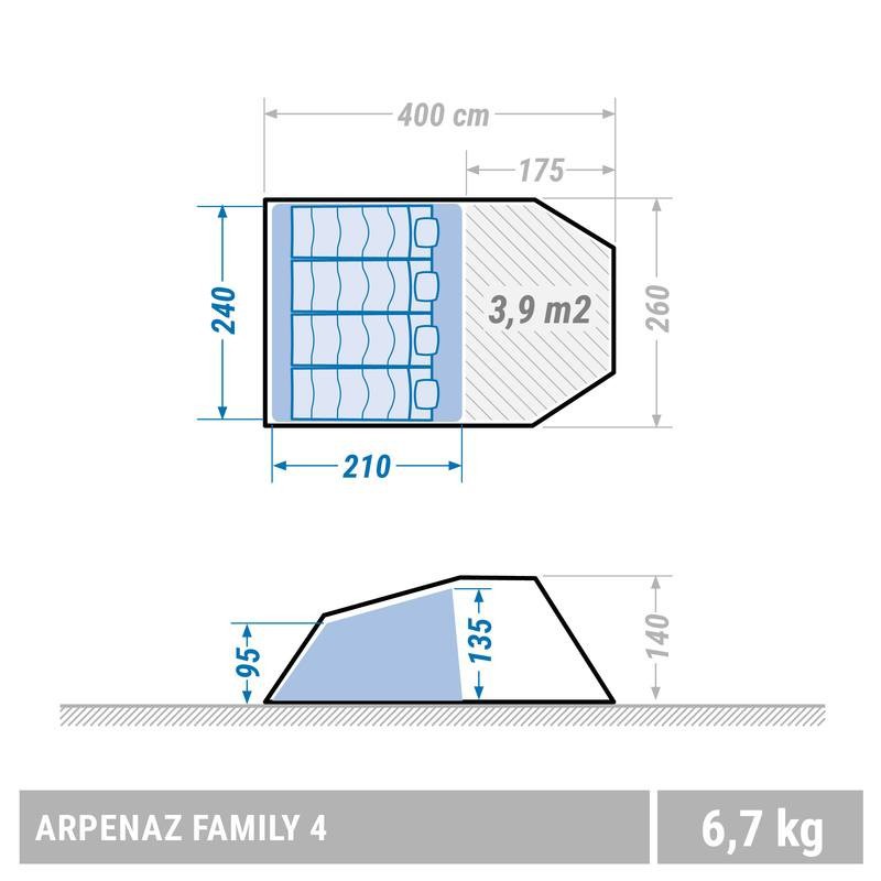 QUECHUA Arpenaz Family 4 Dome Tent Tenda Camping Keluarga Untuk 4 Orang Original - Fresh Blue