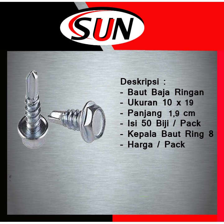 Baut Baja ringan 10 x 19 Isi 50 Pcs | Baut Roofing 10 x 19