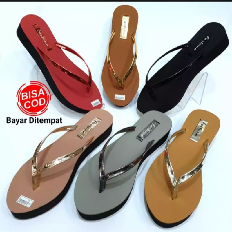 Sandal Wedges Jepit Polos Silver