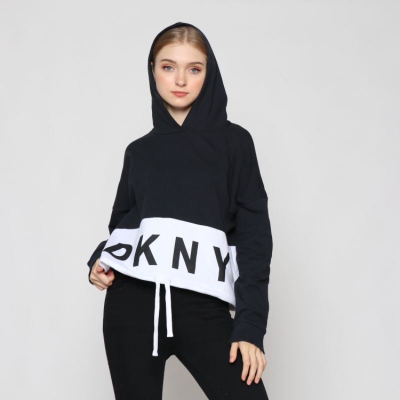 DK Crop BW - Hoodie Wanita Hitam - Black White Sweater  PD8/HABCDE