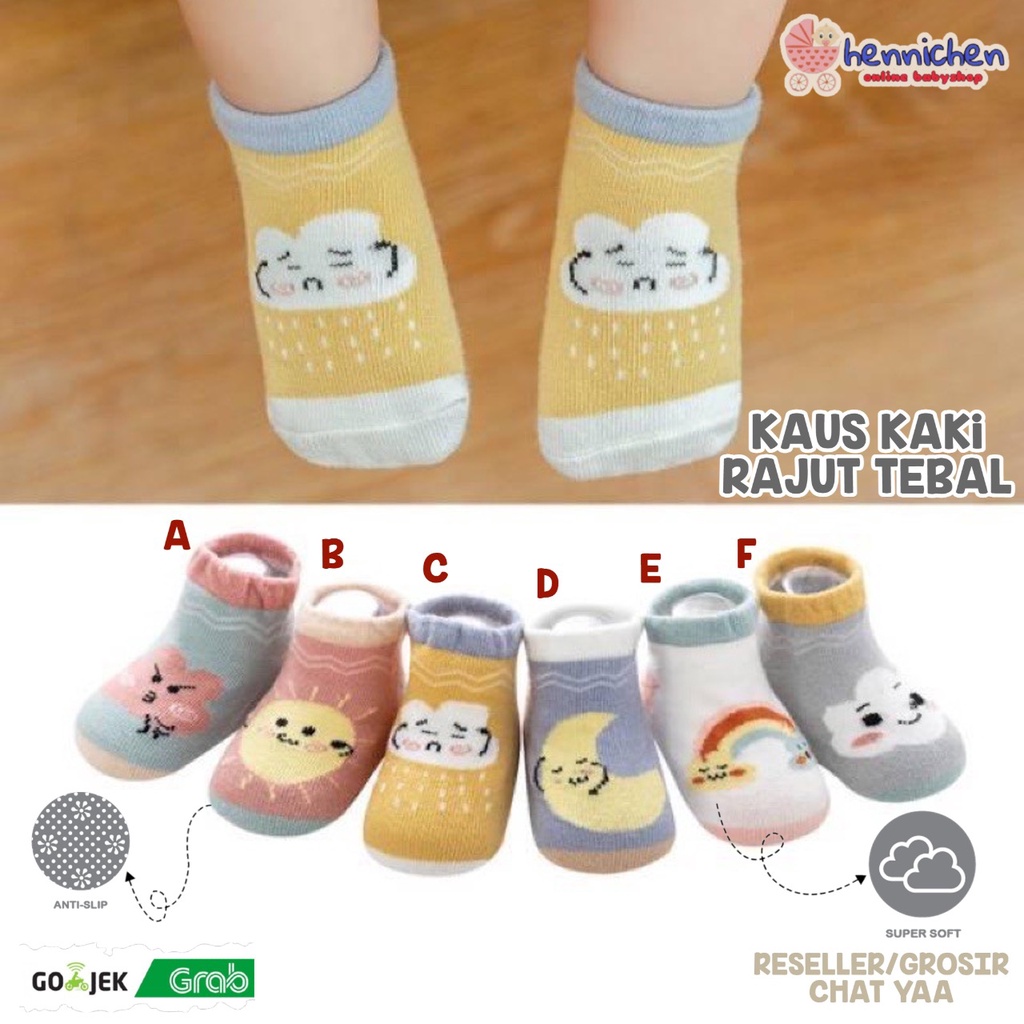 KAOS KAKI RAJUT TEBAL ANTI SLIP BAYI GAMBAR AWAN BAHAN KATUN BREATHABLE NYAMAN DI PAKAI IMPORT