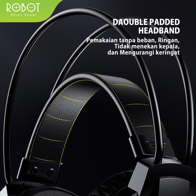 Robot Headset Headphone RH-P10 RHP10 3.5 mm Jack Audio Double Padded Headband Wired Headset Black Original-Garansi Robot 1 Tahun