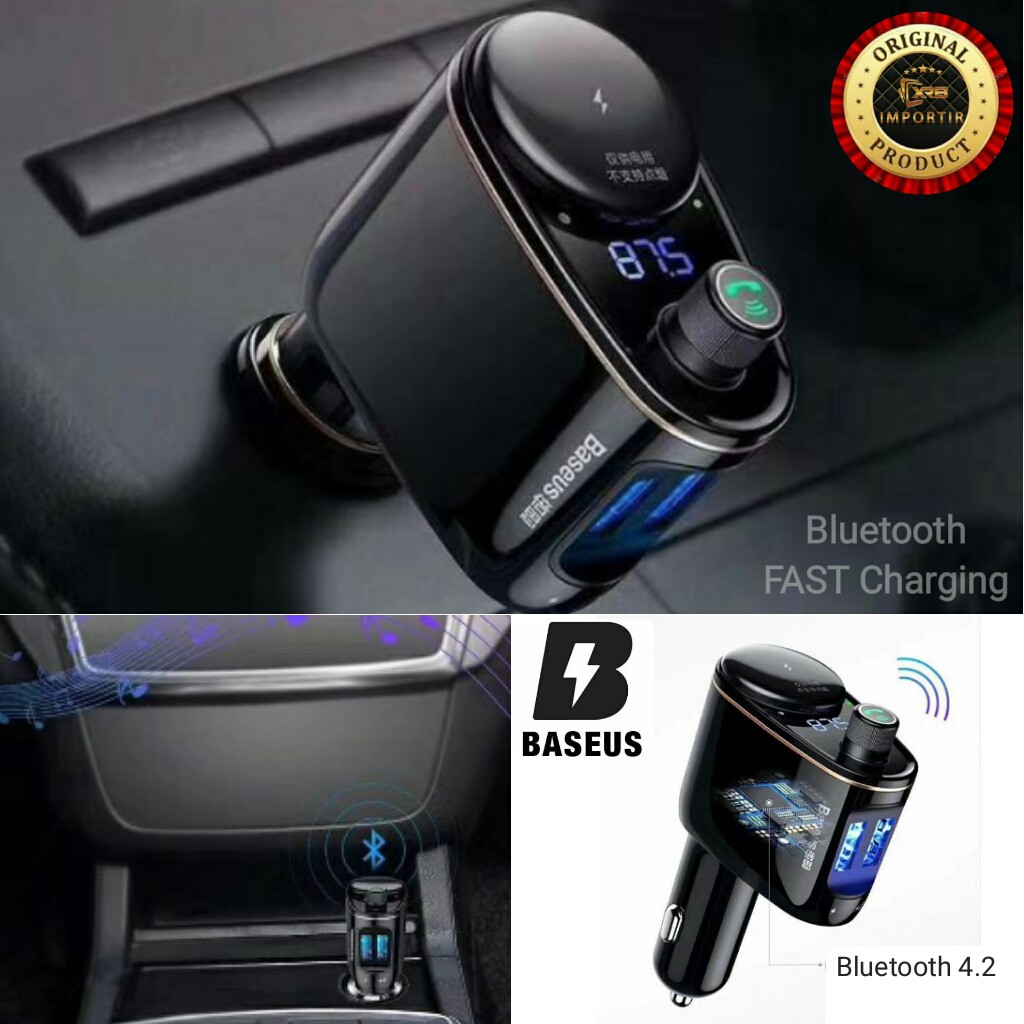 2 Port CAR FAST CHARGING BASEUS Bluetooth Wireless ChargerMobil MP3 Musik USB MusicPlayer Transmitter SAVER