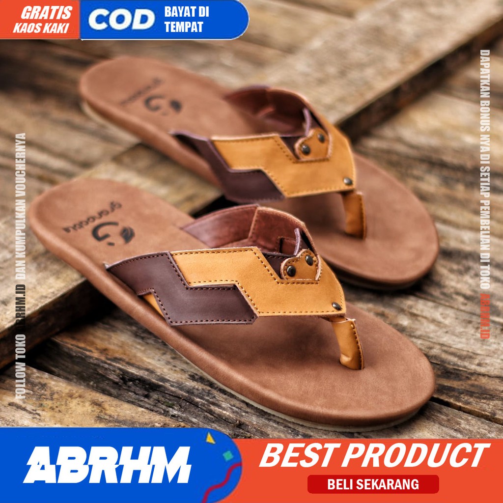 ABRHM Sandal Sendal Jepit Pria Kulit Asli