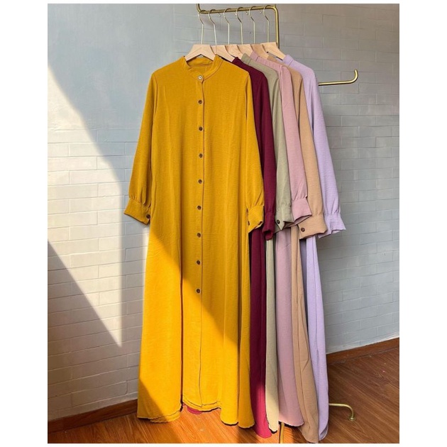 Liza Gamis Crincle Airflow Ld110/Gamis Full Kancing/Long Maxy Polos Crincle