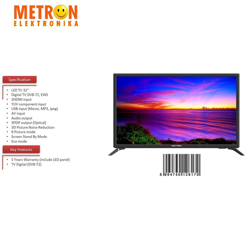 POLYTRON PLD 32 V 1753 - DVB-T2 DIGITAL TV LED 32&quot; + USB MOVIE / PLD32V1753