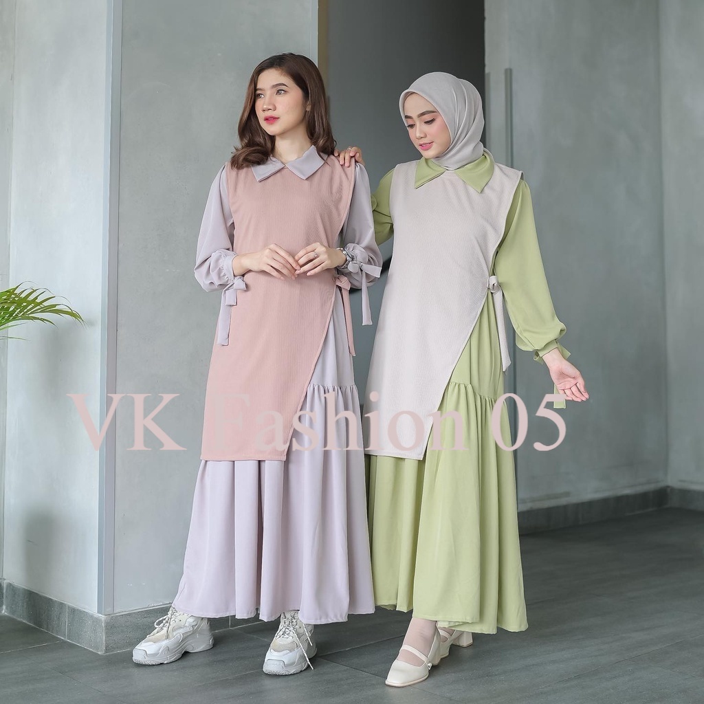 COD GAMIS MODERN- Farah Maxy Dress 2in1 Muslim Wanita Premium Fashion Gamis Remaja Polos Basic Free 