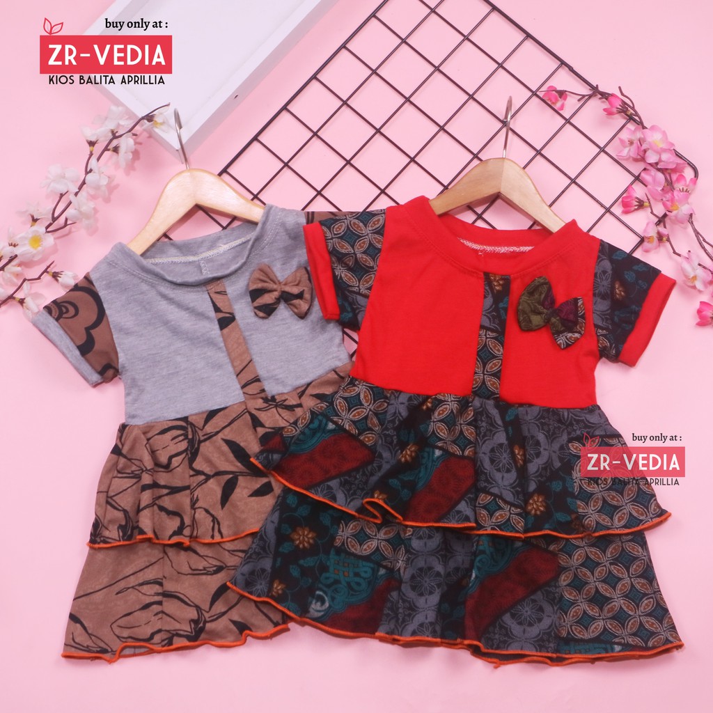 Dress Emma Lengan Size 1-2 Tahun / Dres Anak Perempuan Lengan Pita Baju Harian Pesta Fashion Kids