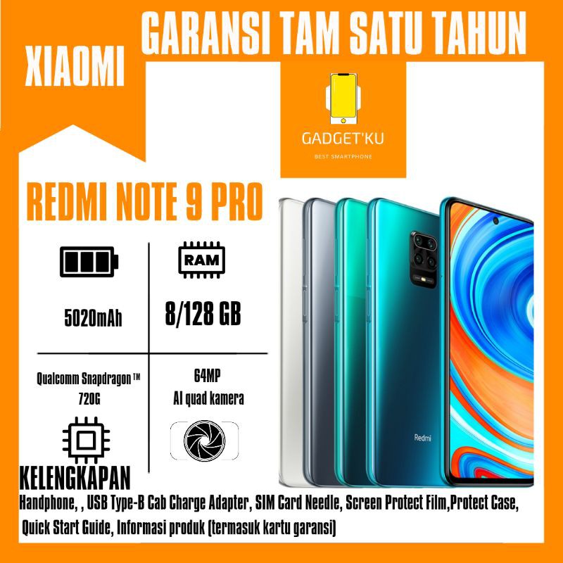 XIAOMI REDMI NOTE 9 PRO RAM 8/128 DAN RAM 6/64 GARANSI RESMI TAM HARGA TERMURAH DAN TERLENGKAP