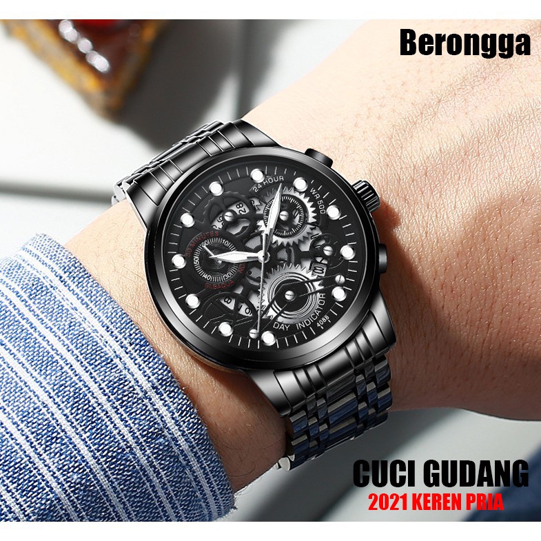 【Harga Terendah】✅Jam Tangan Pria Grownado✔ Anti Air + Anti Gores Quartz Bisnis Kalender Stainless Steel（Free BOX+Kartu）