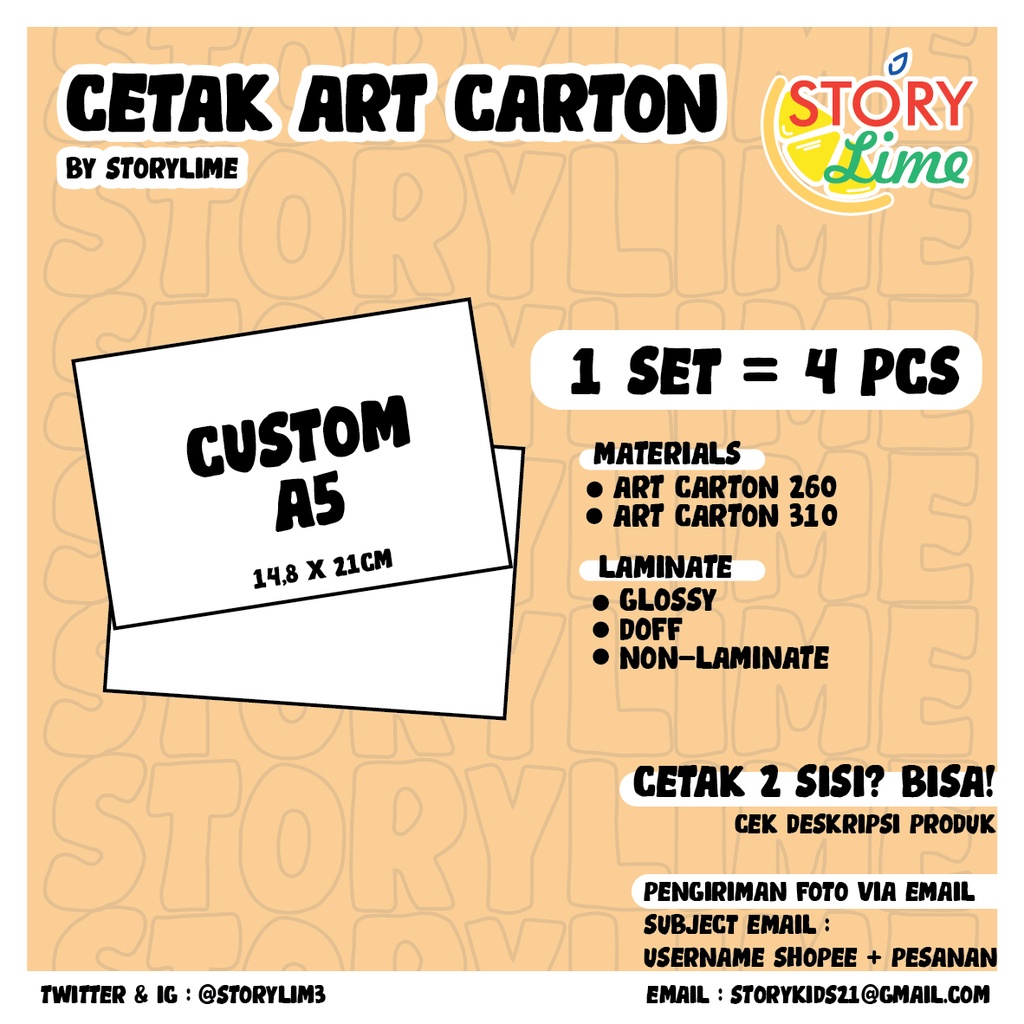 Cetak Art Carton 260/310 gsm (Ukuran 2R, Photocard 55x85, A5, A4, Bookmark, Custom Ukuran)