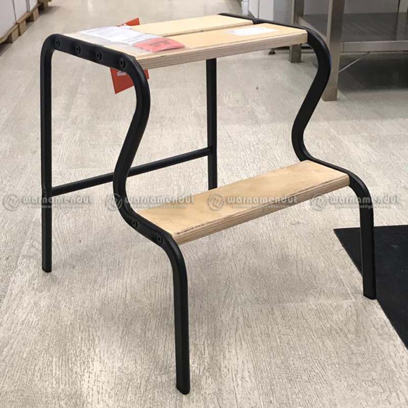 WM IK40472955 Bangku tangga besi dan kayu 2 tingkat dekoratif minimalis