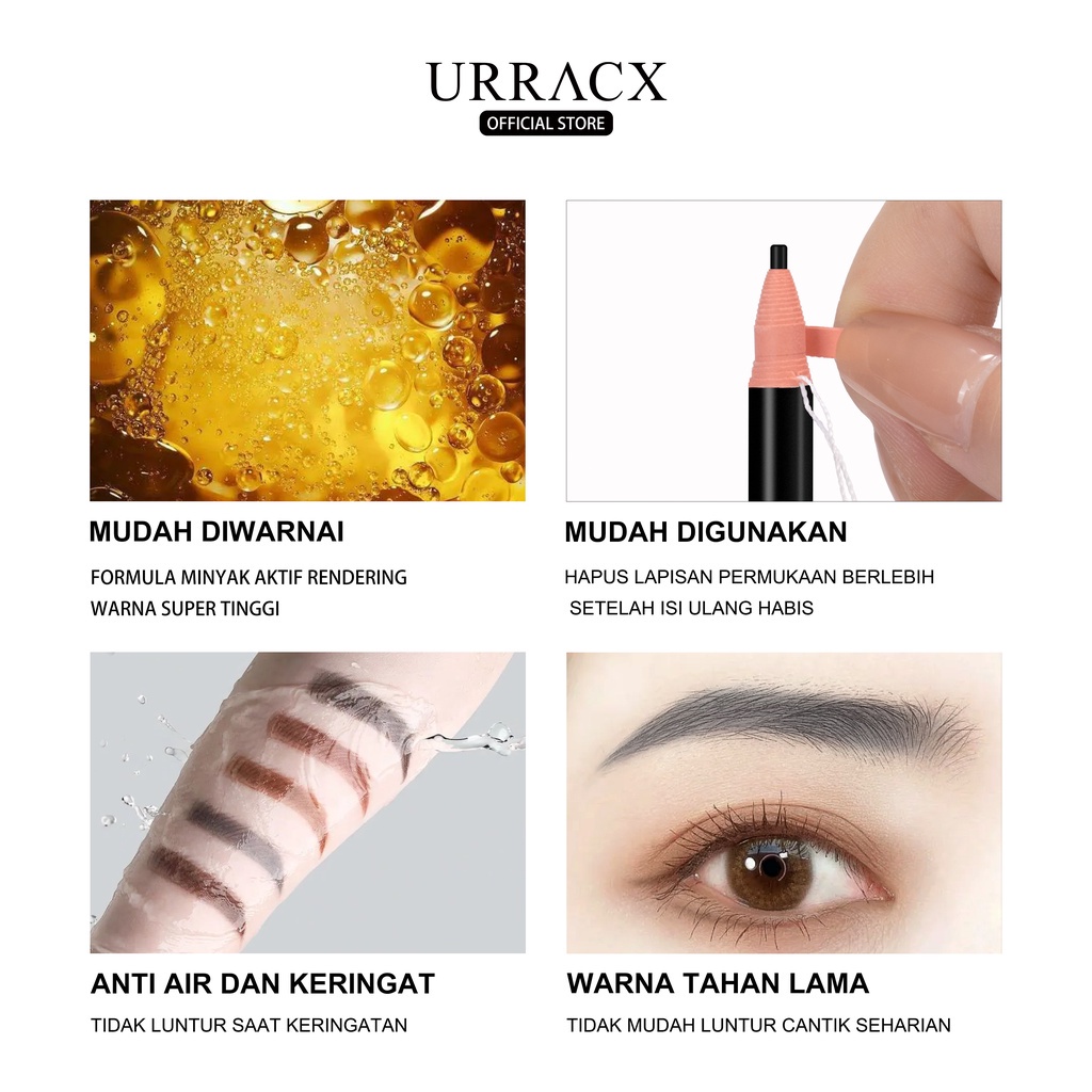 (COD) URRACX Pensil alis tahan lama tahan air dan tidak luntur eyebrow pencil 2 in 1