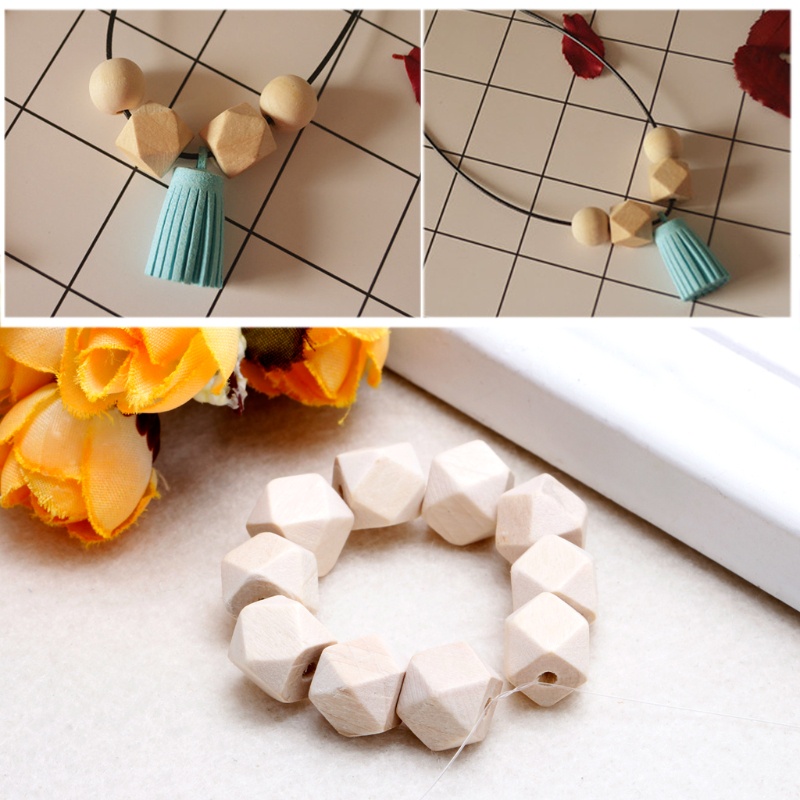 SIY  10pcs Wooden Geometric Natural Unfinished Beads For Jewelry Necklace Making 20mm