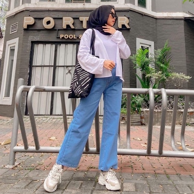 Highwaist Loose Jeans Celana Kulot Wanita Hype