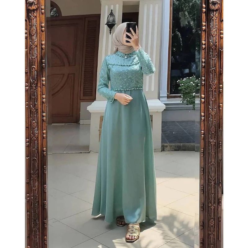 Size L XL XXL / Gamis Muslim Tiara/ Gamis Brukat Tulle Tile Premium Jumbo Murah Brokat