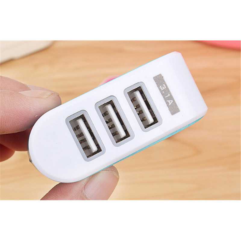 Adapter Travel Charger USB 3 Port 5V 3.1A EU Plug LED - EKA-Hitam