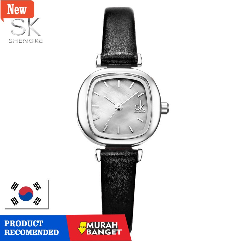 Jam analog wanita terbaik- SHENGKE 8052 Jam Tangan Wanita Analog Tali Kulit Pearl Shell Korean Desig