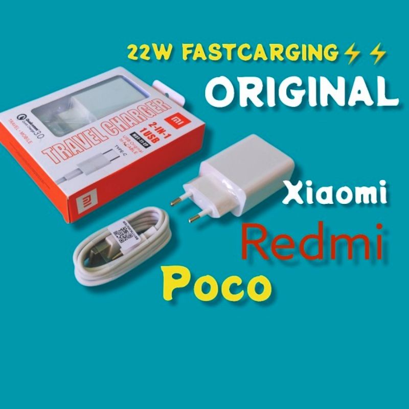 22W Charger Xiaomi Type C Fast Charge Redmi 8/Redmi 9/9T/10C/Note 7/7 pro/Note 8/8 pro/Note 9/ Poco M3 (22WATT)