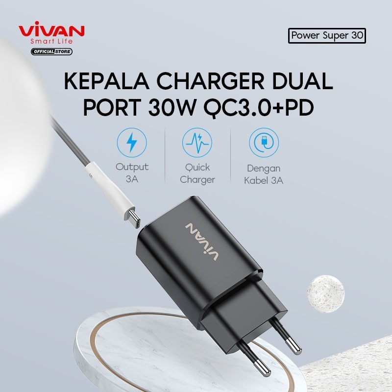 Vivan Power Super 30 QC 3.0 PD 30W With 3A Fast Charging Cable Type-C