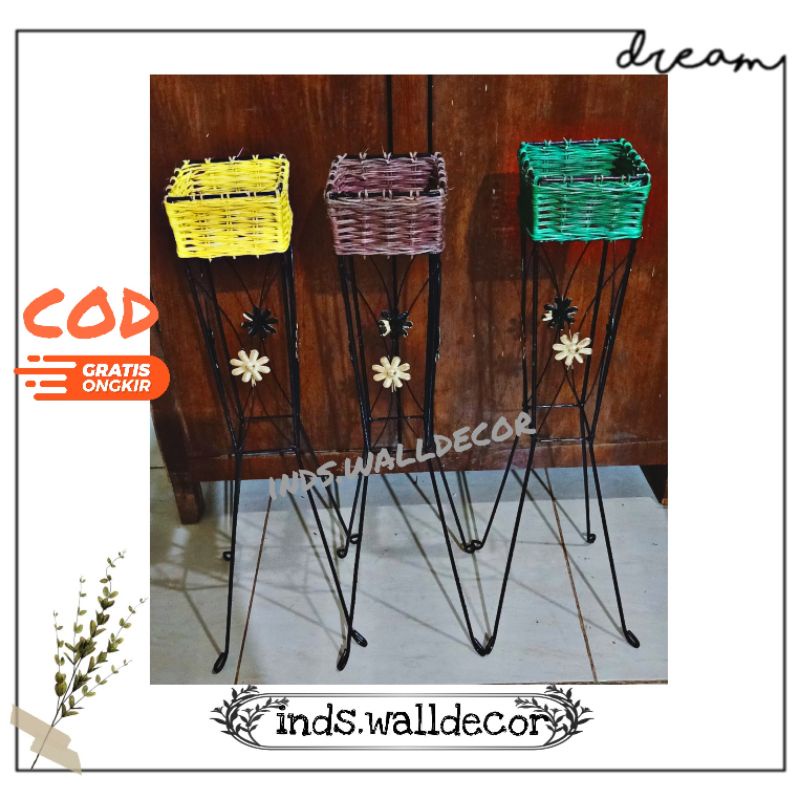 Pot Bunga Besi Pot Bunga Rotan Rak Bunga Dekorasi Ruang Tamu Pot Bunga Unik