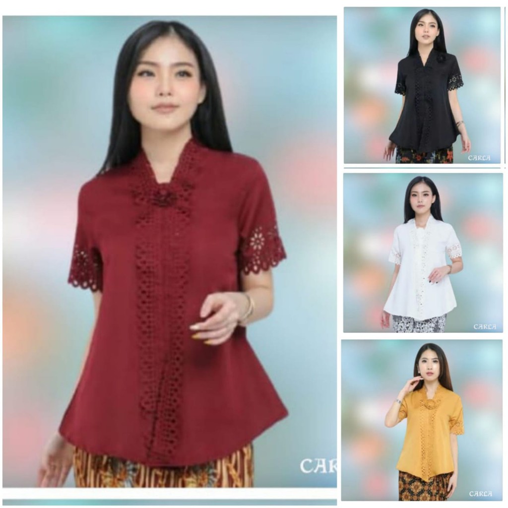 Promo Kebaya Encim Modern Laser Carca Lengan Pendek Cut Good Qualiti