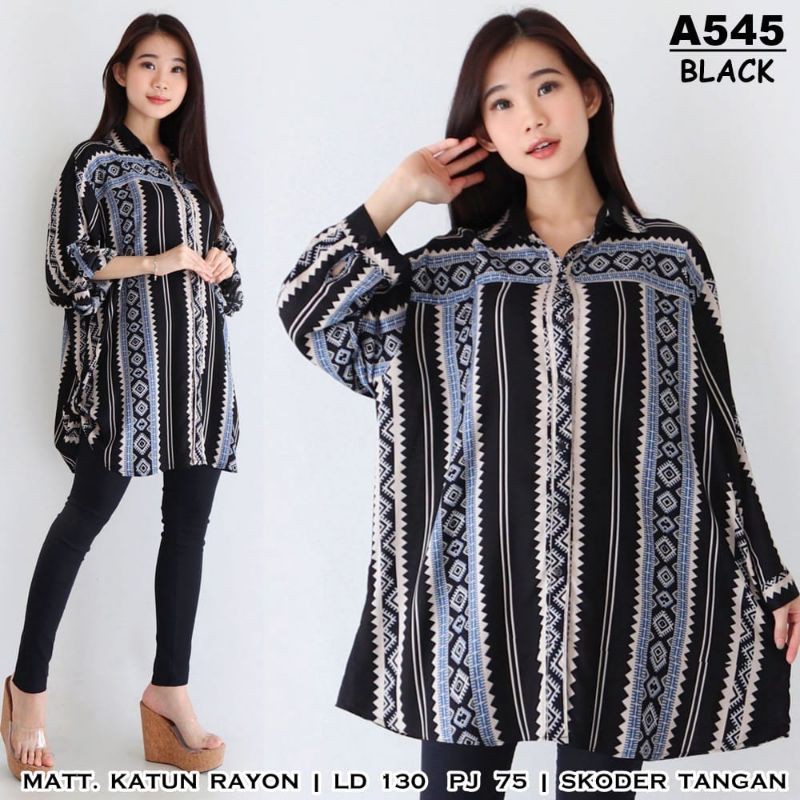 JUNE ATASAN WANITA JUMBO/KEMEJA WANITA TERBARU 2021/KEMEJA JUMBO ETNIK MUAT SAMPAI BB 100KG LD 130-A545 JEMIMA BLACK