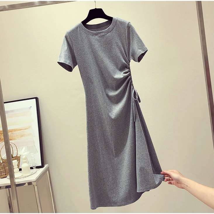 Rok Panjang T-shirt Dress Cantik Rok Ramping Langsing Tampak Kurus Rok Fashion Kasual Santai Rok Dress Korean Style