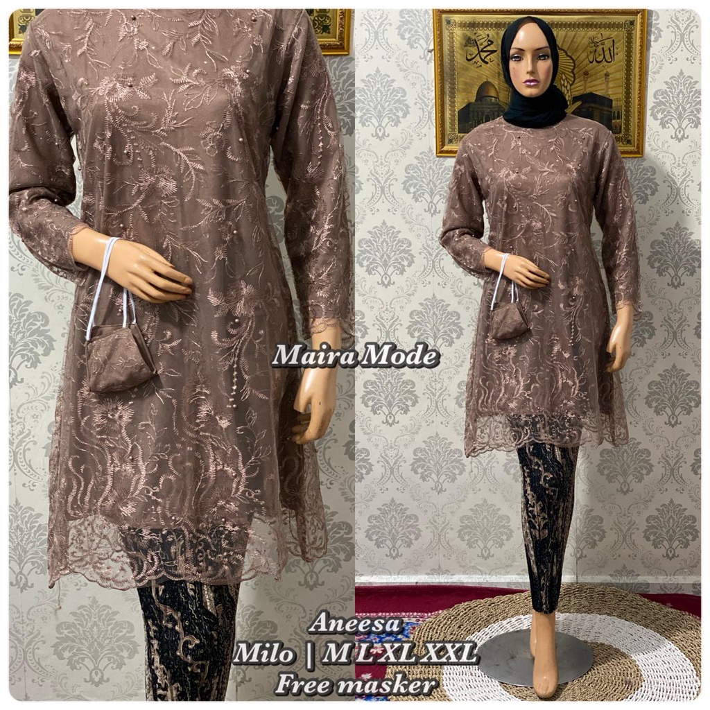 KEBAYA MODERN TUNIK SET PRISKET/ BROKAT TILLE SET PRISKET/FREE MASKER