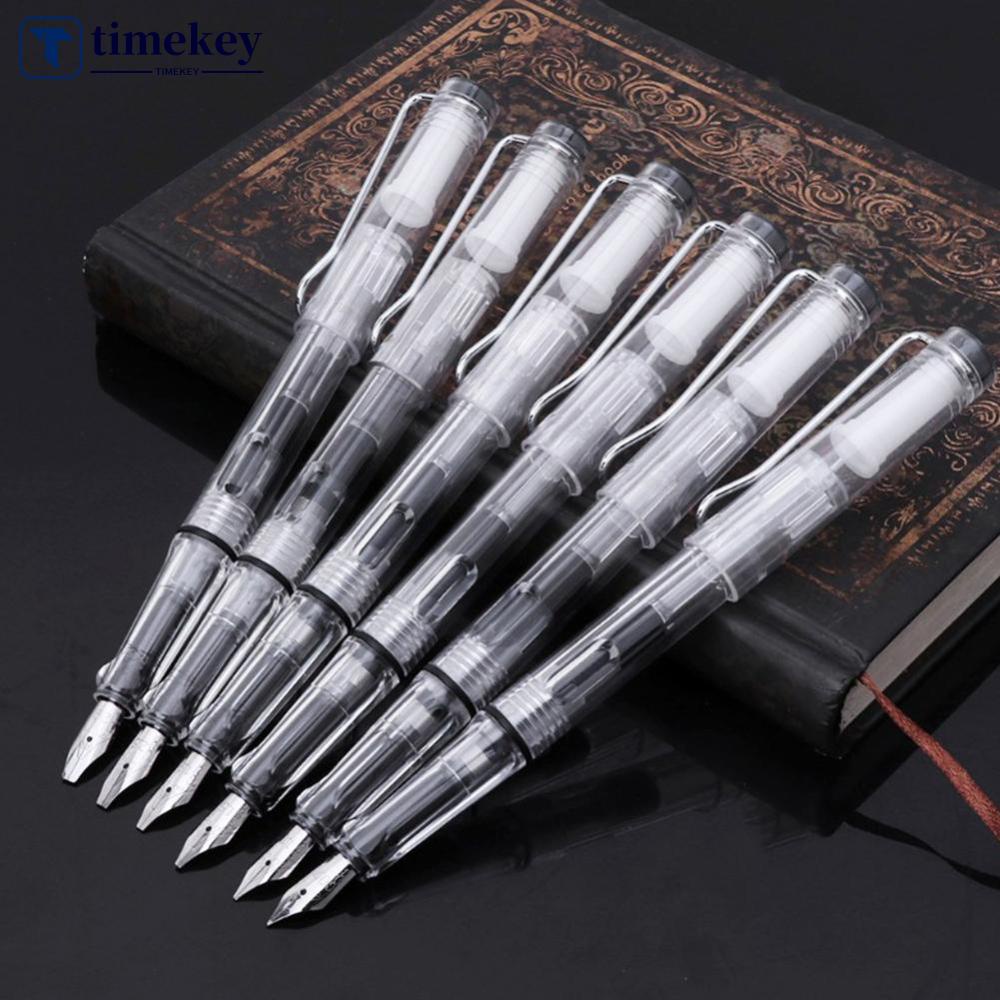 Timekey Pen Fountain Transparan 6 Nibs 0.7 / 1.1 / 1.5 / 1.9 / 2.5 / 2.9mm Untuk Stationery Sekolah / Kantor J6L8L