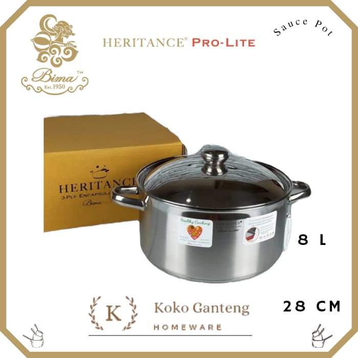 BIMA HERITANCE PRO-LITE SAUCEPOT PANCI 28CM 8L PANCI STAINLESS INDUCTION BP121228