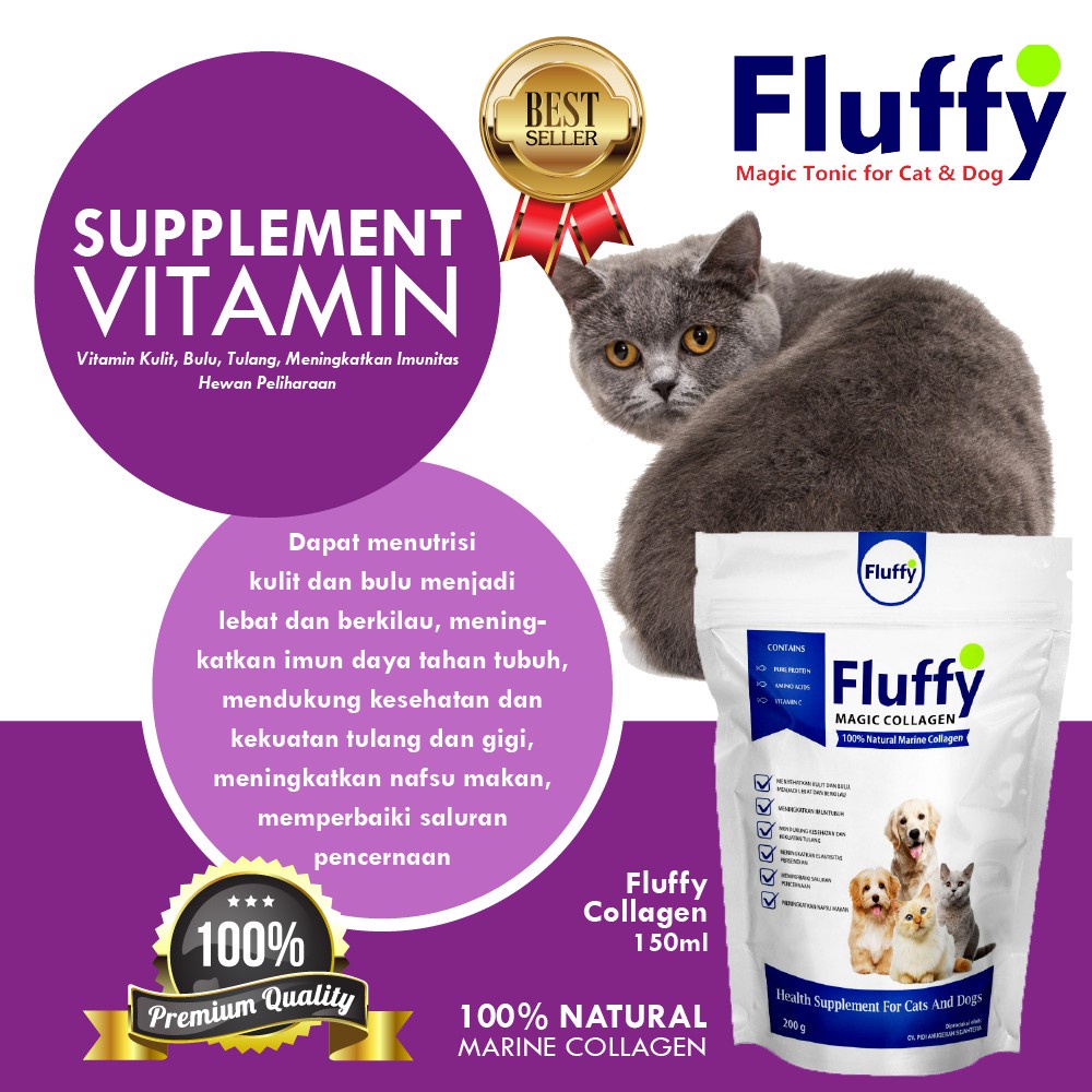 Fluffy Magic Collagen Vitamin Kucing Suplemen Penggemuk Penumbuh Bulu Anabul