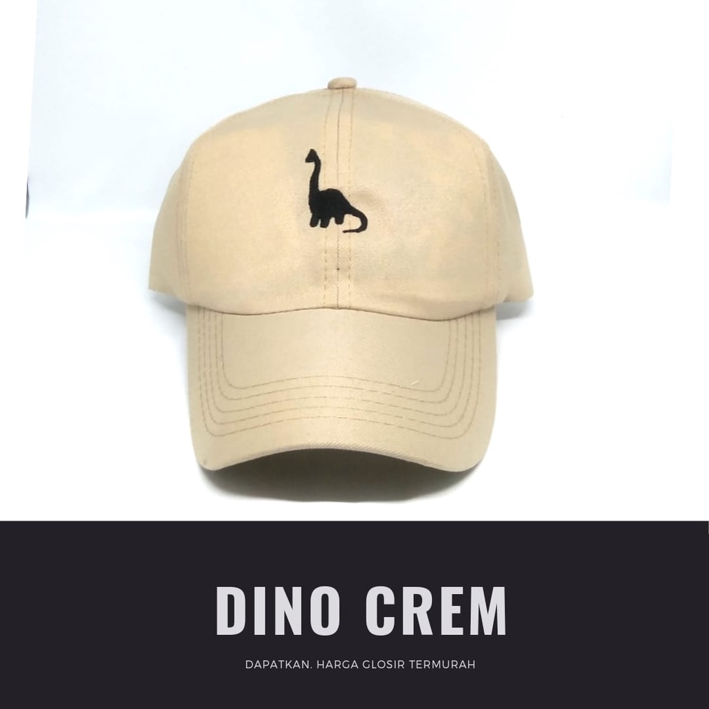 Termurah Topi baseball / garis tiga / challange / reclusive / kaktus / smile / pesawat kertas / yours / brotosaurus dino / daun kecil rasta / pohon kelapa  ring premium dan pertamax pria wanita kpop korea-Dino crem