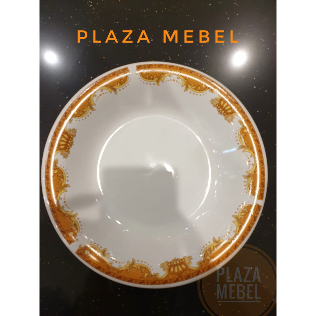 Piring Makan Batu Stone Porcelain 9 inch 23 cm Putih Motif Mahkota Murah SNI