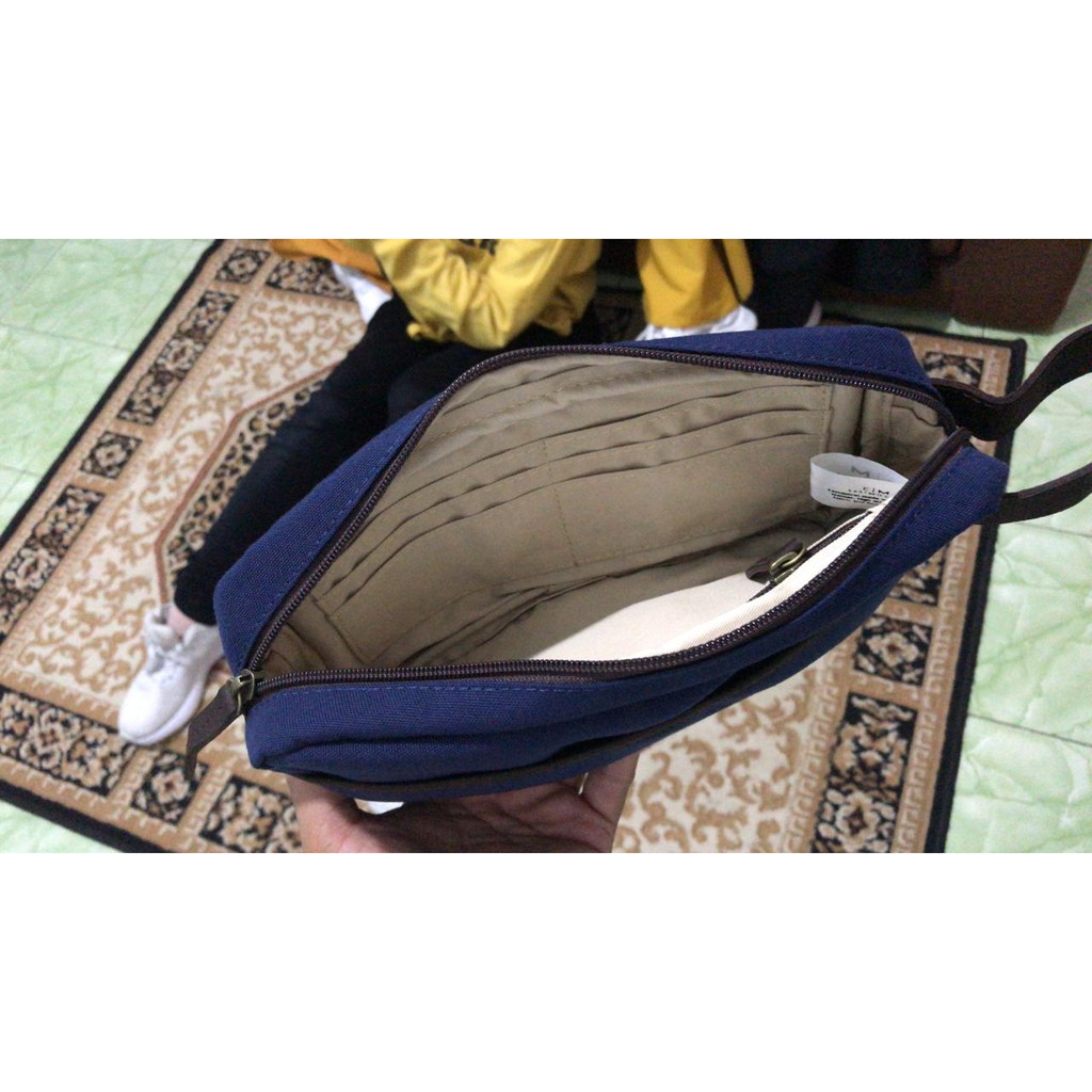 Tas Tangan Handbag Pouch EASTMOVIN Wanita Kanvas TEBAL Tahan Air &amp; Kulit ASLI | RAKIA Navy