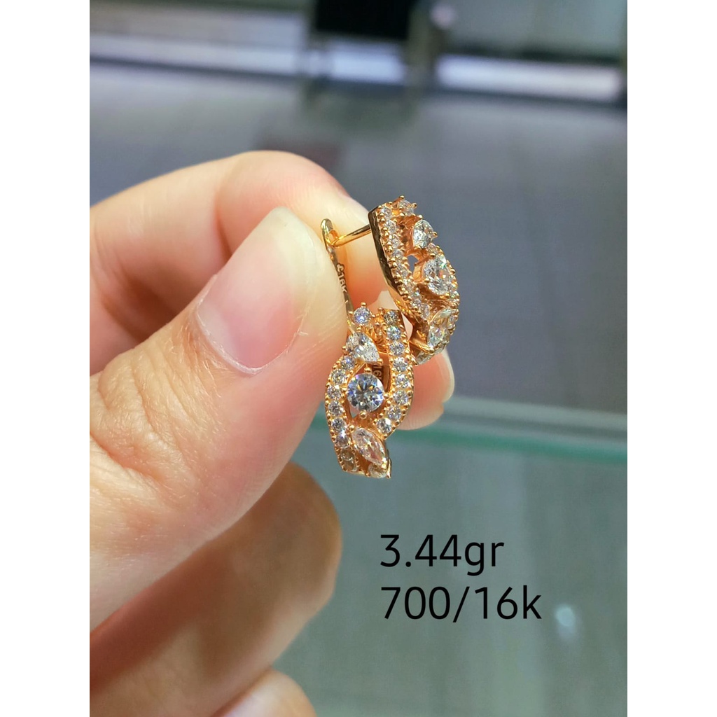 Anting Emas Jepit Fashion Zircon Kadar 70% 3.44 Gram