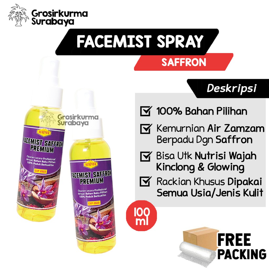 Facemist Saffron + Air Zam zam 100ml Untuk Muka Glowing Menutrisi Kulit Wajah Premium Murni