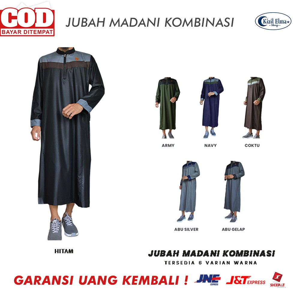 Baju Jubah Gamis Pria Dewasa Lengan Panjang Jubah Madani Laki Laki + Bonus Peci Rajut - GSA5