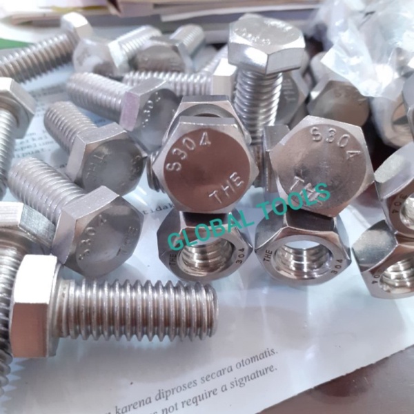 Stock Terbatas Baut mur Stainless 12 x 2 inch baut 12 in baut sus 304 baut 0.5 in Tools global