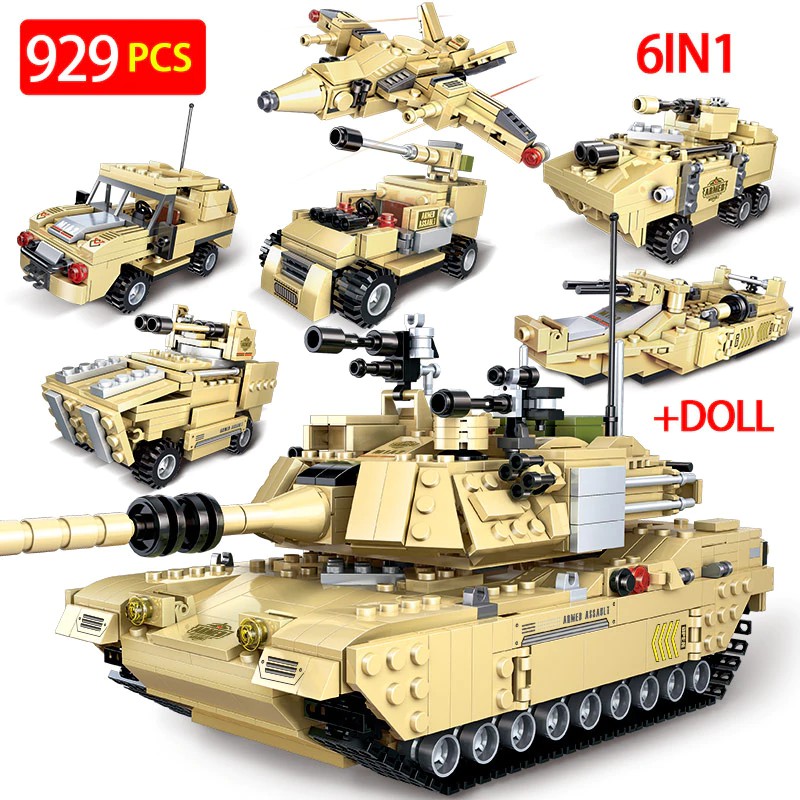 Mainan Lego 929PCS Military Abrams Main Battle M1A2 Tank Building Blocks Legoing WW2 Police Tank