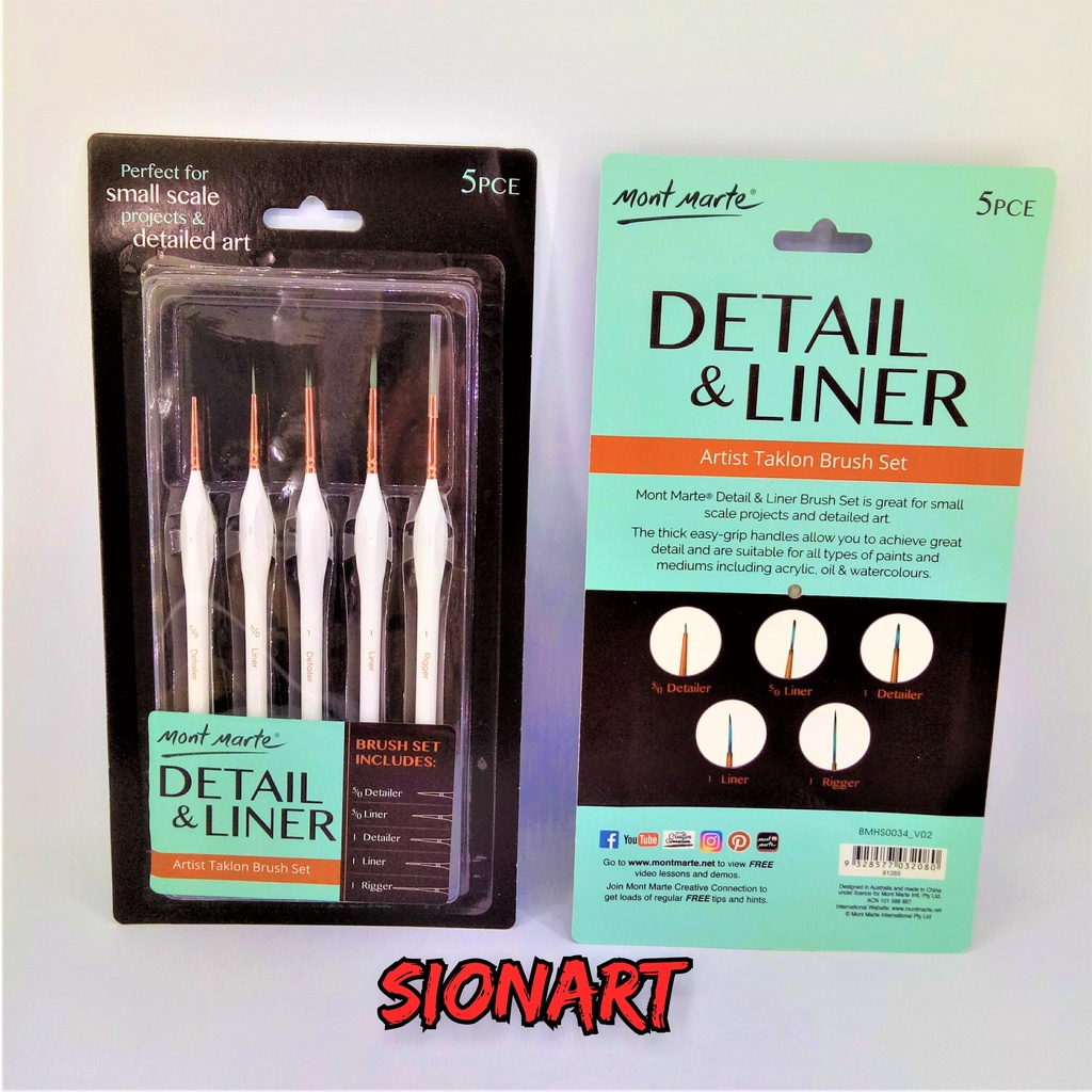 

Mont Marte Detail & Liner Brush Set 5 pcs / Kuas Lukis Detail & Garis