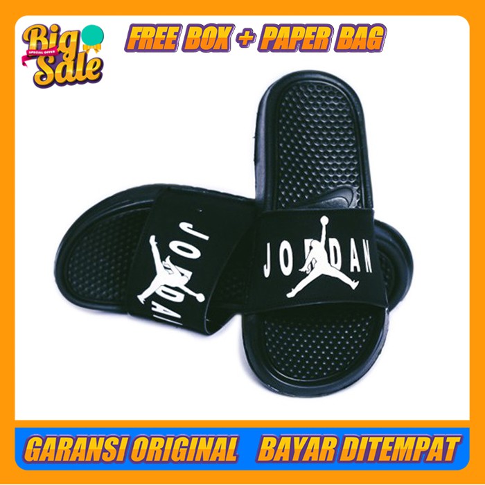 SANDAL PRIA SANDAL SLOP FLIP FLOP PRIA SANDAL COWOK IMPORT NIKE BENASSI AIR JORDAN HITAM LOGO PUTIH