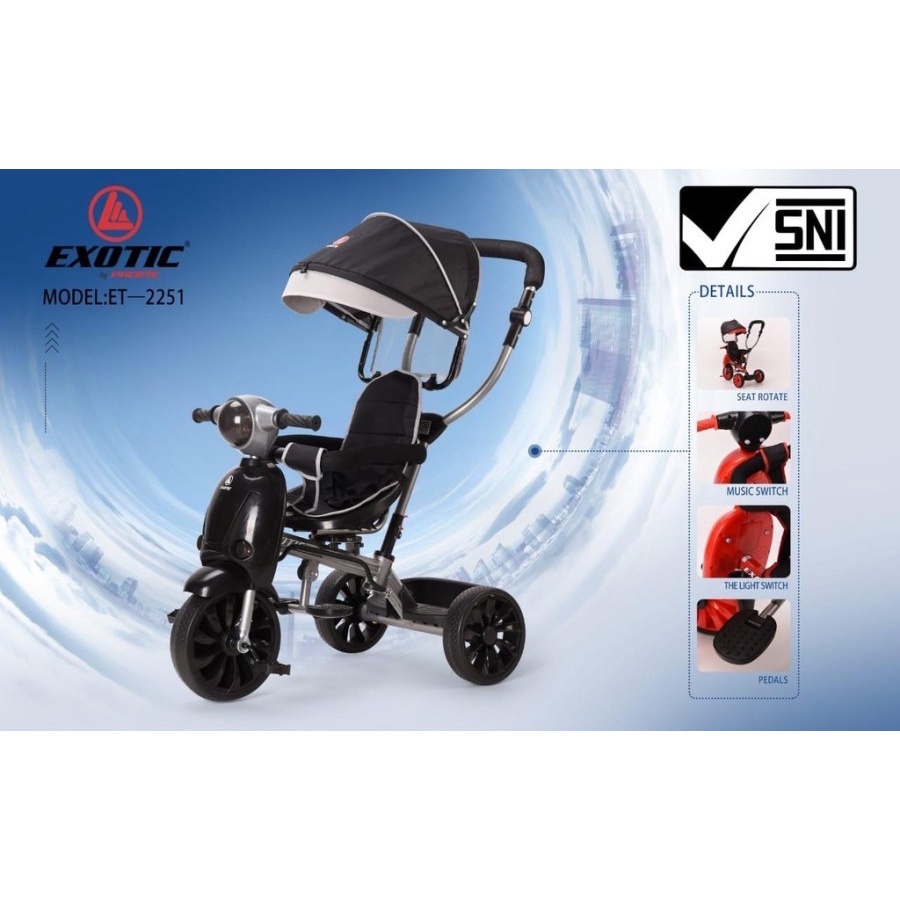 Sepeda Anak Bayi Balita Dorong Roda 3 Tricycle Exotic ET2251 BMX dan ada Music By Pacific-4