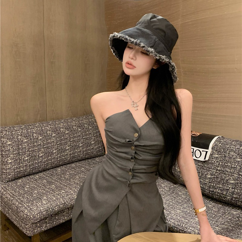 Suhao Longgar Musim Panas Pinggang Tinggi Celana Kasual Wanita Tirai Mengepel Versi Korea Celana Panjang Lurus Lebar Kaki Celana Temperamen Celana Retro