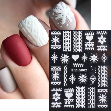 1 Sheet New Fashion 5D French Embossed Snowflake Snowman Christmas Design Nails Stickers / Manicure Art Decorations